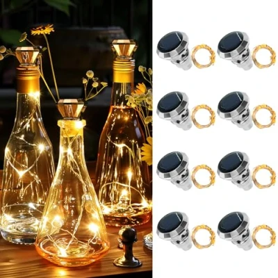 Afbeelding van Apritsce Flessenlicht op zonne energie, 8 stuks led kurken flessenlicht, 2 m, 20 leds, lichtketting voor buiten, lichtketting, fles doe het zelf decoratie, feest, tuin, bruiloft