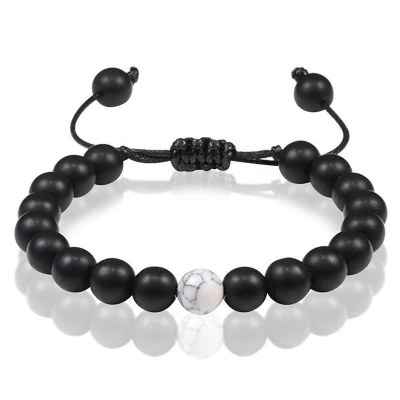 Afbeelding van Memphis Kralen armband Zwart verstelbaar Matte Agaat Howliet 8mm