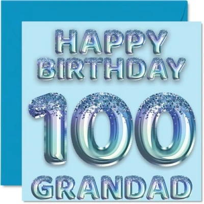Afbeelding van 100e verjaardagskaart voor opa blauwe glitter feestballonnen gelukkige verjaardagskaarten 100 jarige van kleinzoon kleindochter, 145 mm x cadeau