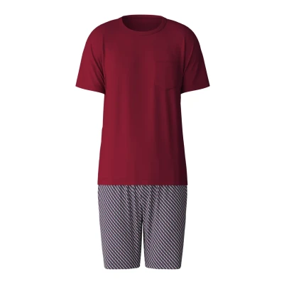 Afbeelding van CALIDA Relax Imprint Korte pyjama voor heren, van 100% katoen, broek met stof beklede elastische tailleband, marsrood, 46/48