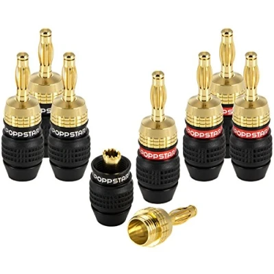 Afbeelding van Poppstar 8x High End Bananenstekker (beschermd), voor Luidsprekerkabel (tot 6 mm²), Speakers, Luidspreker, AV Receiver, 24k Verguld (4x zwart, 4x rood)