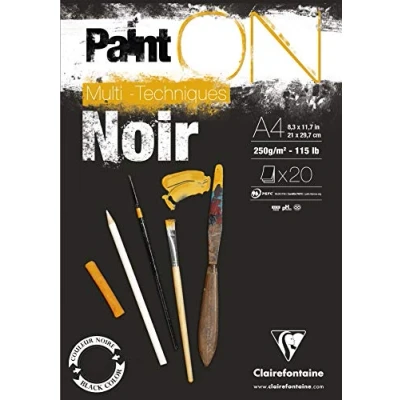 Afbeelding van Clairefontaine Ref 975162C Paint&#039;On Multi Technique zwart papier (10 vellen) 50x65cm formaat, 250gsm papier, zuurvrij geschikt voor meerdere technieken