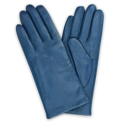 Afbeelding van Navaris leren touchscreen handschoenen 100% lederen voor dames Dameshandschoenen met zachte kasjmier wollen voering Maat L Blauw