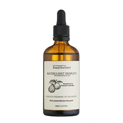 Afbeelding van Read The Label Bergamot &amp; Grosso lavendel waterkast druppeltjes met 100% pure etherische oliën bergamot, geranium, ylang zuivert en verfrist de badkamer 100ml