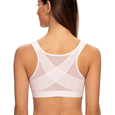 Afbeelding van MELENECA Vrouwen Volledige Dekking Front Bevestiging Draadloze Comfort Niet Gewatteerde Houding BH Zacht roze 90G
