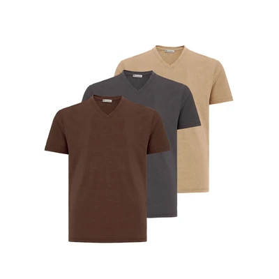 Afbeelding van dandalo Petronilla 3 PACK Tshirt basic brownsmokedbeige, Heren, Maat: 3XL, Brown smoked beige