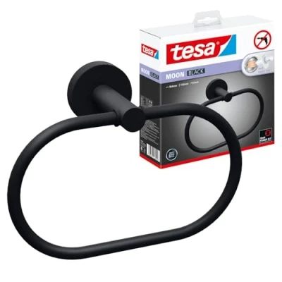 Afbeelding van tesa MOON BLACK handdoekring, mat zwart, zelfklevend, 53 mm x 184 130