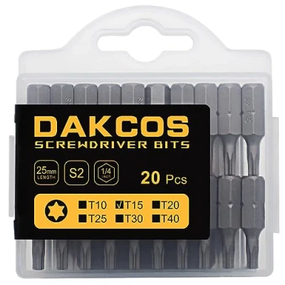 Afbeelding van DAKCOS T15 bits, bits T15, bit assortiment van S2 (lengte: 25 mm, 20 stuks)