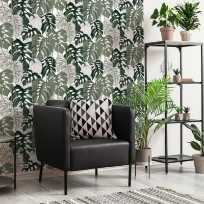 Afbeelding van Papier peint intissé pré encollé TROPICAL FEUILLES de PALMIER MONSTERA 1 rouleau 300x60cm