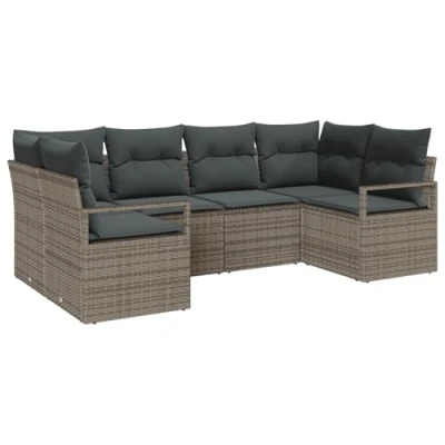 Afbeelding van vidaXL 6 delige Tuin Sofa Set met Kussens Grijs Poly Rattan