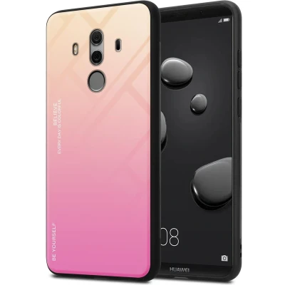 Afbeelding van Cadorabo Hoesje geschikt voor Huawei MATE 10 PRO in GEEL ROZE Tweekleurige beschermhoes van TPU silicone Case Cover en achterzijde gehard glas