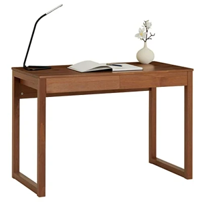 Afbeelding van IDIMEX Bureau NOAH in kastanje van massief hout, consoletafel grenen met 2 laden, smalle bureautafel hout Scandinavisch design