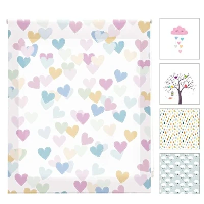 Afbeelding van Blindecor Digitaal kinderen doorschijnend rolgordijn met digitale print, model Hearts 130 x 180 cm (B H) stofgrootte 127 175 rolgordijnen