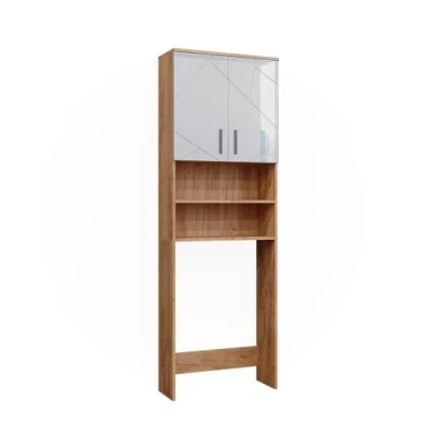 Afbeelding van Vicco Wasmachinekast Irma, Wit hoogglans/goud power eiken, 64 x 190.5 cm