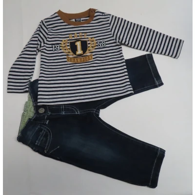 Afbeelding van Ensemble Jongens Tshirt streep + jeans 6 maand 68