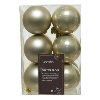 Afbeelding van Decoris Kerstballen licht parel 12 stuks mat en glans 6 cm