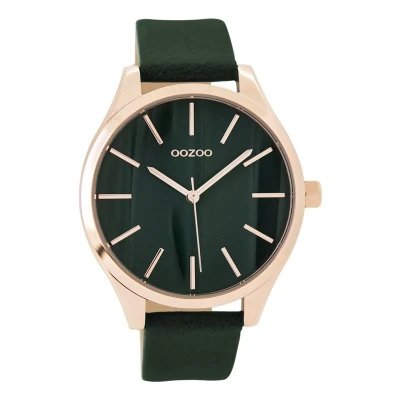 Afbeelding van OOZOO Timepieces Rosé goudkleurige horloge met donker groene leren band C9503