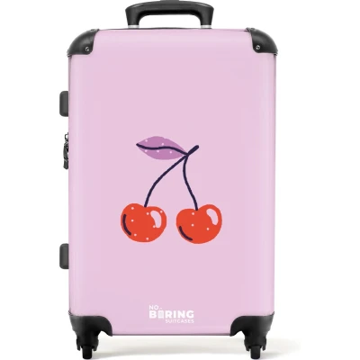 Afbeelding van NoBoringSuitcases.com® Koffer groot Rolkoffer lichtgewicht Paars met rode kers Reiskoffer 4 wielen Grote trolley XL 20 kg bagage