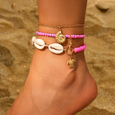 Afbeelding van Jomide Enkelbandje Set Bohemian Beach Roze/Goudkleurig