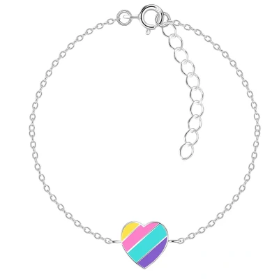 Afbeelding van JoyS Zilveren hartje armband regenboog strepen multicolor 13 cm + 3 extension voor kinderen