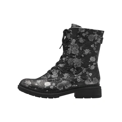 Afbeelding van Jana Dames Veterboot 25274 005 Zwart Gebloemd Wijdte H Maat 39