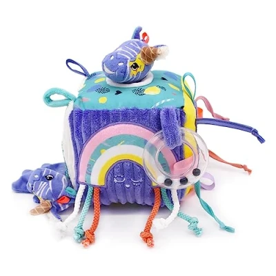 Afbeelding van Les Déglingos Activiteitenkubus van stof Kiprokos de zebra Ref 35234 speelgoed met geluid en touch voor baby&#039;s ontwikkelingsspeelgoed cadeau geboorte 12 cm