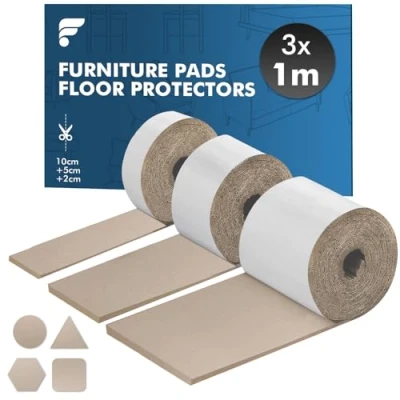 Afbeelding van shinfly Viltglijders, zelfklevend, 4 mm dik, zelfklevende meubelglijders (100 cm x 10 + 100 5 2 cm), snijd elke vorm, sterk klevende anti slip viltdoppen voor stoelen bruin