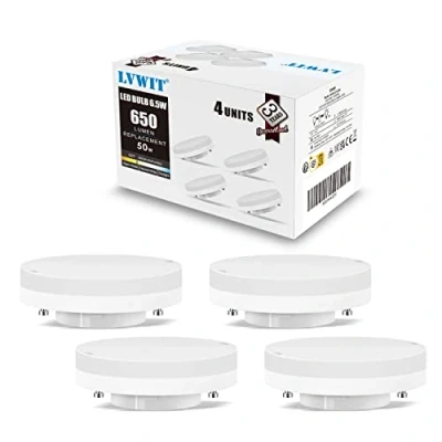 Afbeelding van LVWIT GX53 Ledlamp, 6,5 W, warm wit, GX53, niet dimbaar, spot, 650 lumen, vervanging 50 W gloeilamp, 3000 K, 110 graden, CRI&gt; 80, inbouwspot voor kastverlichting, 4 stuks