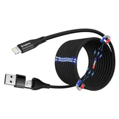 Afbeelding van Magtame Magnetic Coiled Phone Oplaadkabel, 2 in 1, 1,5 m, multi snel opladen, USB A/C naar Light_ning, gegevensoverdracht, MFi gecertificeerde gevlochten kabel, compatibel met iPhone 14 Pro 13 12 11