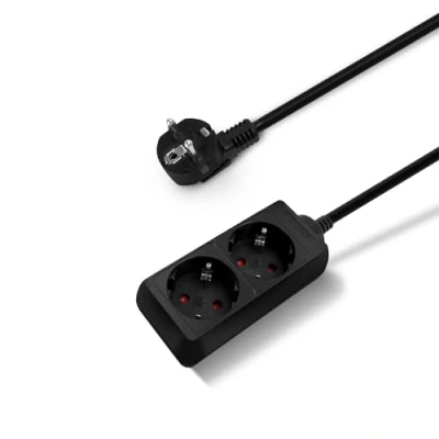 Afbeelding van Aigostar 2 Voudig stekkerdoos met contactbescherming, 3 m kabel, zwart(2 Voudig, m)
