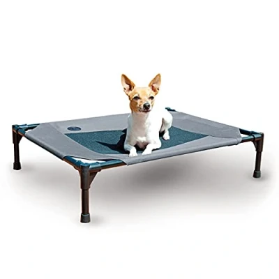 Afbeelding van K&amp;H Pet Products Verkoelend verhoogd bed met wasbaar ademend gaas, antislip rubberen voeten, draagbaar hondenbed voor binnen en buiten, medium grijs/zwart gaas