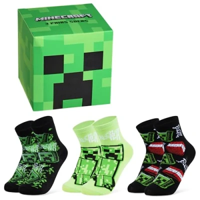 Afbeelding van Minecraft Kuitsokken voor kinderen, multipack cadeau Groene emmer, 3 stuks, 35 40