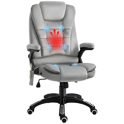 Afbeelding van Vinsetto massagestoel bureaustoel met massagefunctie, gamestoel, in hoogte verstelbare directiestoel, ergonomische draaistoel, PU, grijs, 67 x 116 126 cm