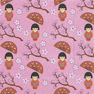 Afbeelding van 20 servetten kleine geishas/Japan/Azië/patroon 33 x cm