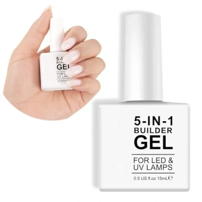 Afbeelding van builder Gel, 5 in 1 nagelbouwergel, bouwbasis een fles voor nagelversterker, 15 ml harde gel verlengnagel, base versterker (wit)