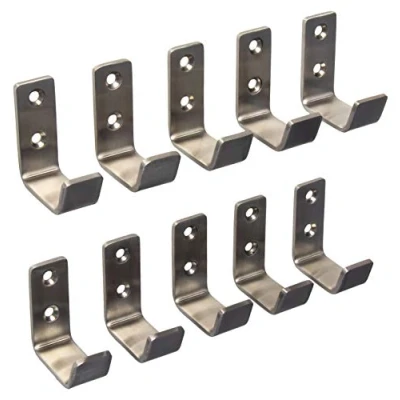 Afbeelding van Gedotec SANDRA Wandmontage, universeel, garderobehaken, roestvrij staal, kledinghaken, gebogen, 48 x 20 mm, wandhaken om te schroeven, 10 stuks, wandgarderobe met bevestigingsmateriaal