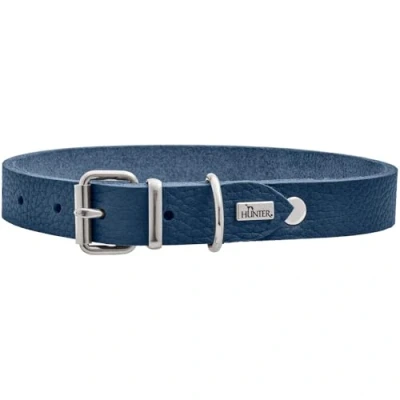 Afbeelding van HUNTER Hondenhalsband Grenada van leer, kleur: donkerblauw, handgemaakt in Duitsland, voor training en dagelijks gebruik, robuust, comfortabel, eenvoudig, elegant design, maat: XS, omtrek: 24 28 cm