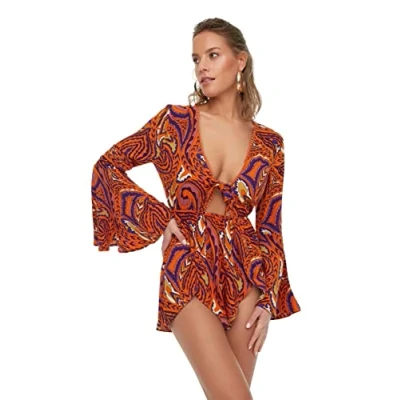 Afbeelding van Trendyol Vrouwen Abstract Geweven Jumpsuit, Oranje, 64