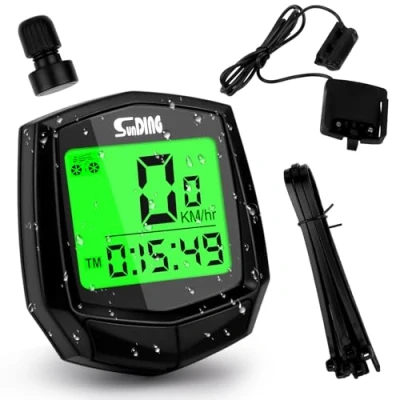 Afbeelding van Digitale fietscomputer, snelheidsmeter, 14 functies, IP54 waterdicht, met display achtergrondverlichting, HD lcd display, automatische kabelgebonden kilometerteller