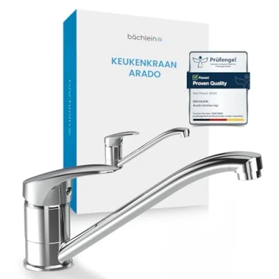 Afbeelding van Bächlein keukenkraan 360 graden draaibaar (Chroom) Eengreeps Chroom met draaibare uitloop, kraan voor de keuken in extra stevige uitvoering