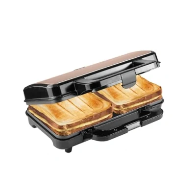 Afbeelding van Bestron XL Tosti ijzer, Sandwich toaster voor 2 sandwiches in schelpvorm, ideaal Amerikaanse sandwiches, inclusief automatische temperatuurregeling en gereedheidsindicator, kleur: Koper