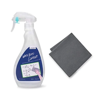 Afbeelding van loukin Niet giftige whiteboard reiniger, 17 oz Dry Erase Board Cleaner, geurarme reinigingsspray met doek, verwijdert hardnekkige vlekken van whiteboards, krijtborden