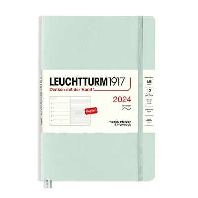 Afbeelding van LEUCHTTURM1917 367776 weekkalender &amp; notitieboek zachte kaft medium (A5) 2024, 12 maanden, mintgroen, Engels