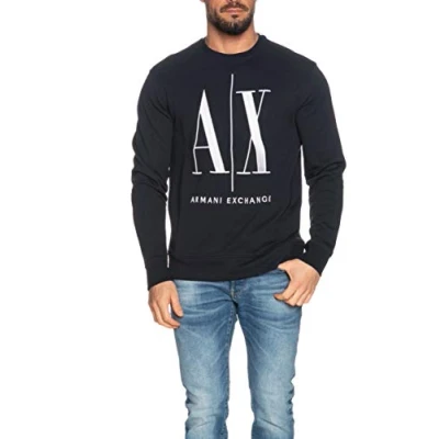 Afbeelding van Armani Exchange heren Sweater met logoborduring in de kleur Donkerblauw, maat: L