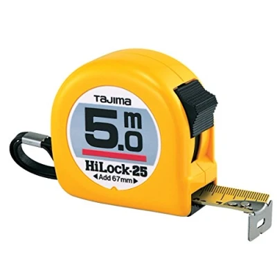 Afbeelding van Tajima Bandmaat Hi Lock (lengte 5 m, breedte 25 mm, ABS behuizing, gecoat stalen meetlint, terugtrekdempend, met polsband) H5P50MYD