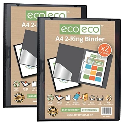 Afbeelding van eco A4 95% gerecycled presentatie 22mm rug 2 ringband zwart, (Pack van 2), eco086x2