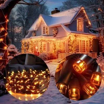 Afbeelding van Lichtketting, 160 LED, kerstverlichting, feestverlichting, warmwit licht, op batterijen