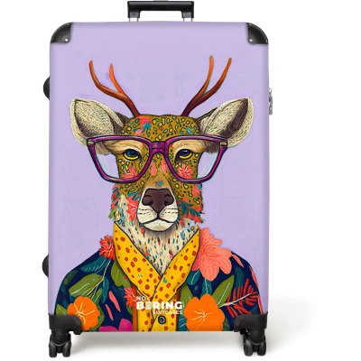 Afbeelding van NoBoringSuitcases.com® Koffer groot Reiskoffer lichtgewicht Hert Dieren Bloemen Bril Hippie Rolkoffer met 4 wielen Grote trolley XL 98 liter bagage