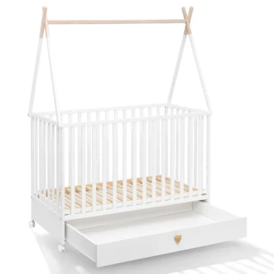 Afbeelding van babybed met lade uit de Dreamy collectie van ATB MEBLE Houten Drie matrashoogtes Babykamer bed Huisbed voor Wit