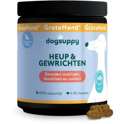 Afbeelding van Heup &amp; Gewrichten GroteHond⁺ Voor sterke soepele 100% Natuurlijk 90 heerlijke snoepjes Ondersteunt Verlicht Pijn Artroseklachten Glucosamine, Collageen, Groenlipmossel, MSM, Boswellia Kurkuma